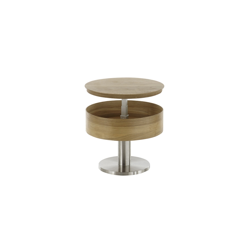 Salontafel ELEMENT met liftfunctie, Ø 60 cm, eiken/zilver