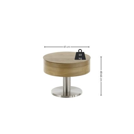 Salontafel ELEMENT met liftfunctie, Ø 60 cm, eiken/zilver