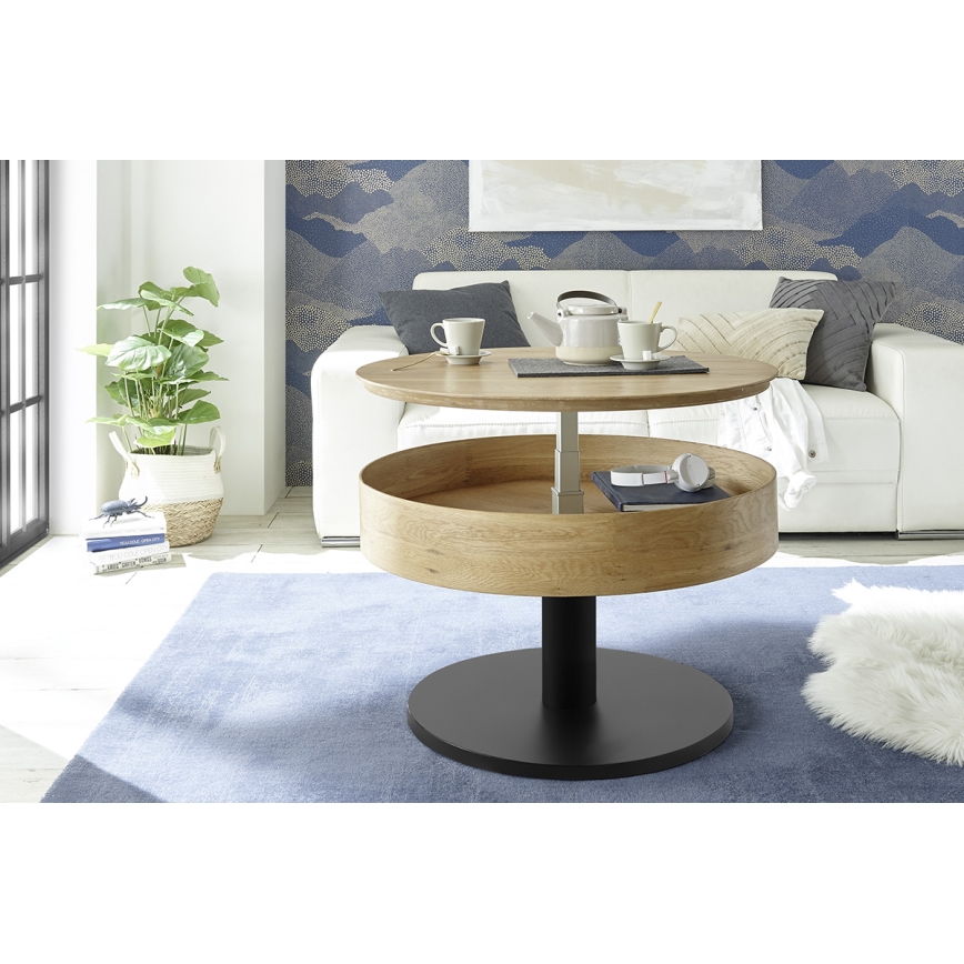 Salontafel ELEMENT met opklapbaar blad Ø 75 cm eiken/zwart