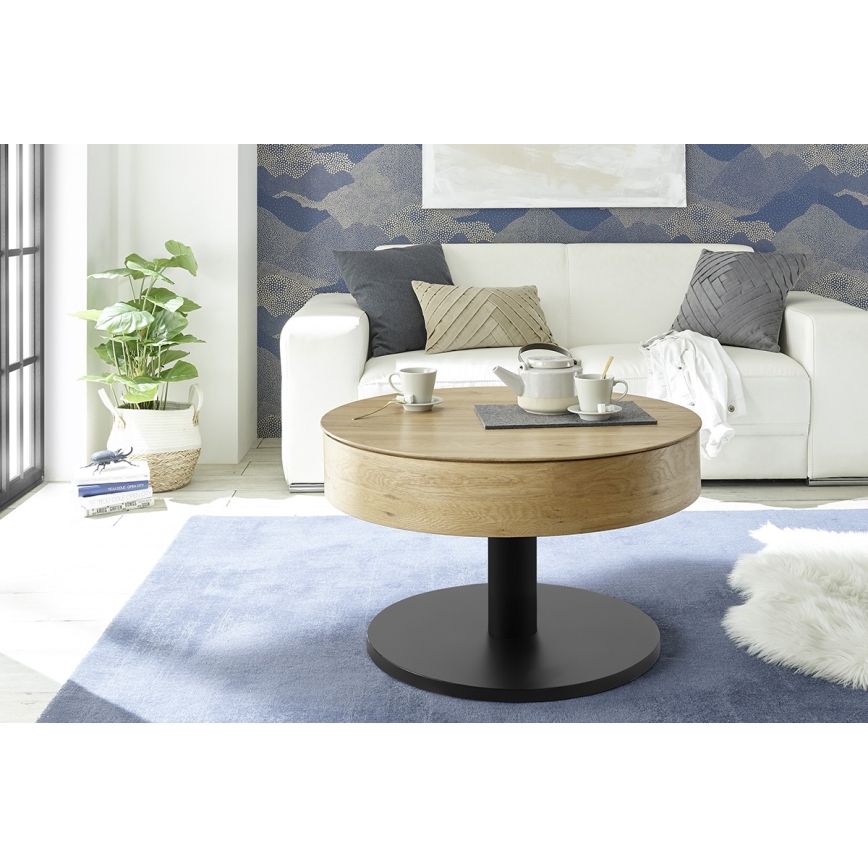 Salontafel ELEMENT met opklapbaar blad Ø 75 cm eiken/zwart
