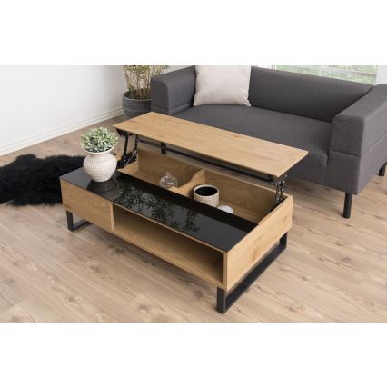 Salontafel ENZO 110x60 cm met liftblad, zwart/eiken