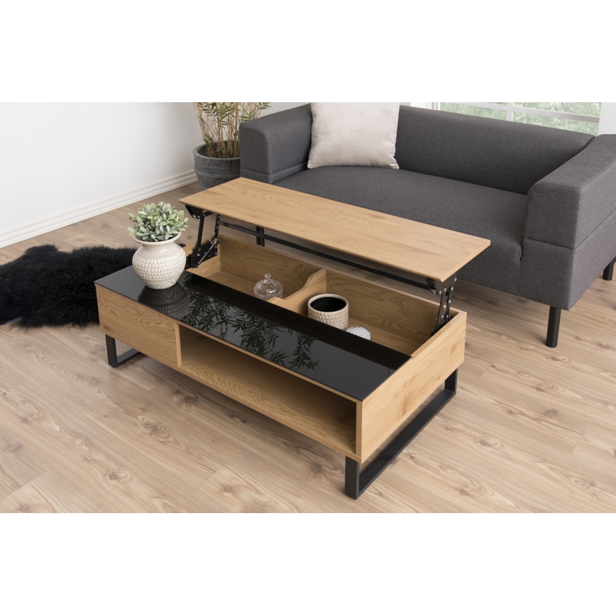 Salontafel ENZO 110x60 cm met liftblad, zwart/eiken