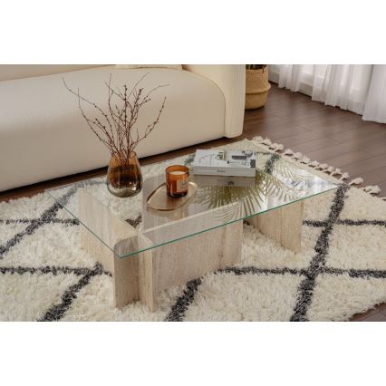 Salontafel ESCAPE 105x65 cm travertijn/helder glas