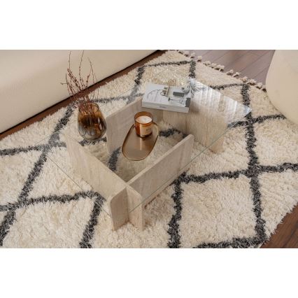 Salontafel ESCAPE 105x65 cm travertijn/helder glas