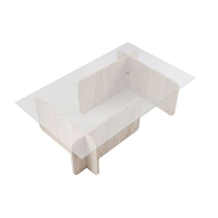 Salontafel ESCAPE 105x65 cm travertijn/helder glas