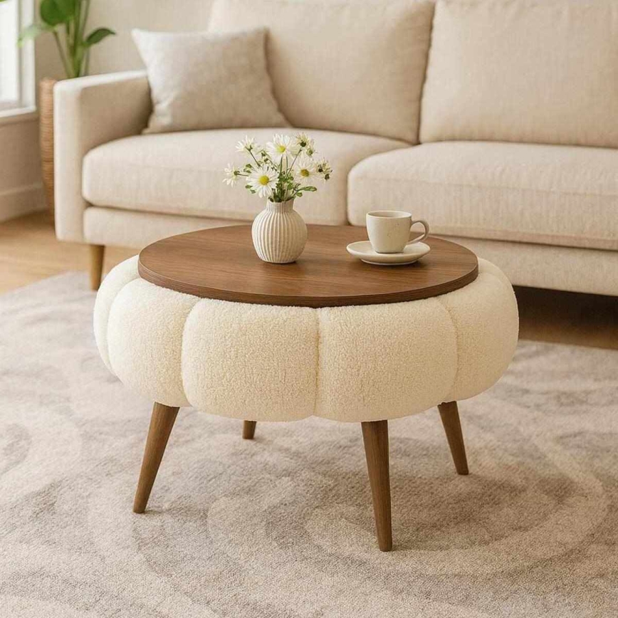 Salontafel FELPO Ø 45 cm beige/walnoot