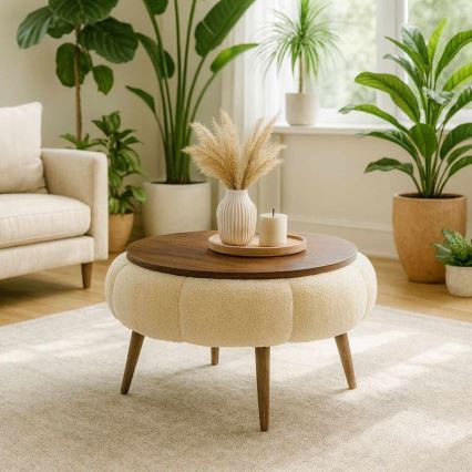 Salontafel FELPO Ø 45 cm beige/walnoot