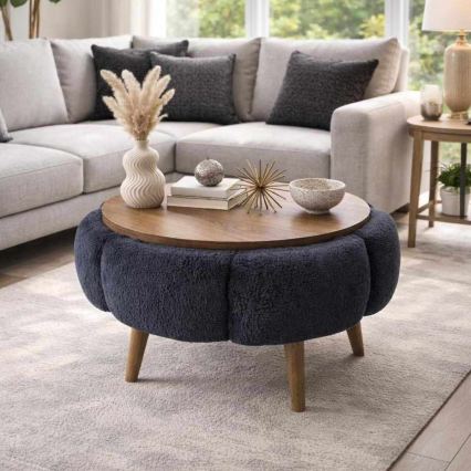 Salontafel FELPO Ø 60 cm blauw/walnoot