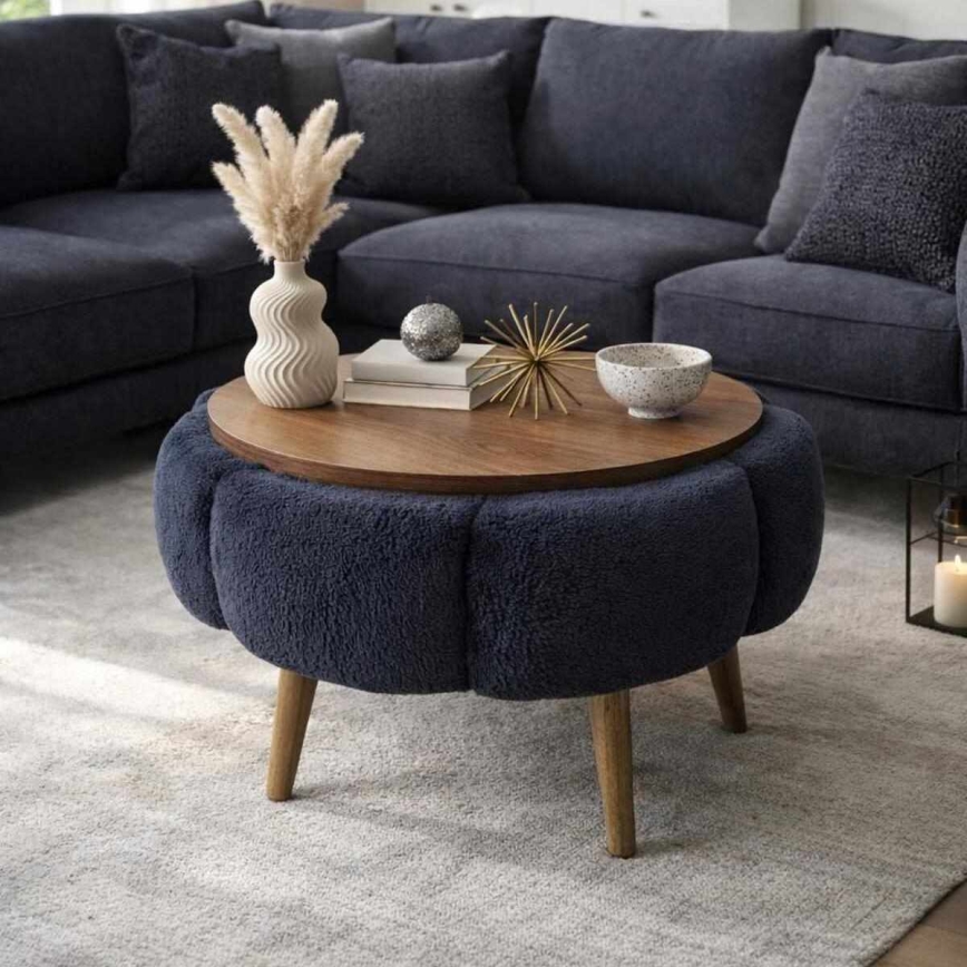 Salontafel FELPO Ø 60 cm blauw/walnoot