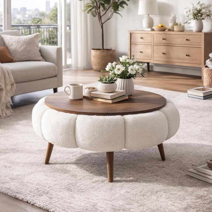 Salontafel FELPO Ø 60 cm crème/walnoot