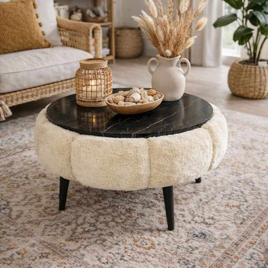 Salontafel FELPO Ø 60 cm zwart/crème/marmerdecor