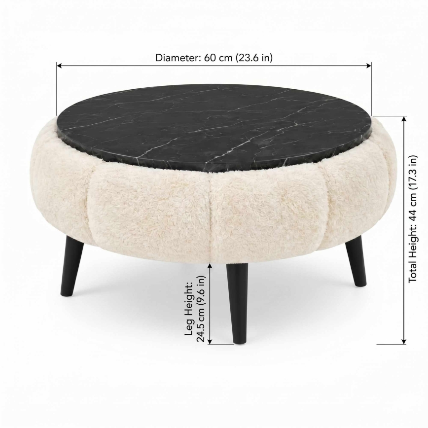 Salontafel FELPO Ø 60 cm zwart/crème/marmerdecor
