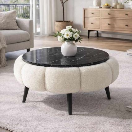Salontafel FELPO Ø 60 cm zwart/wit/marmerdecor