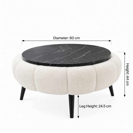 Salontafel FELPO Ø 60 cm zwart/wit/marmerdecor