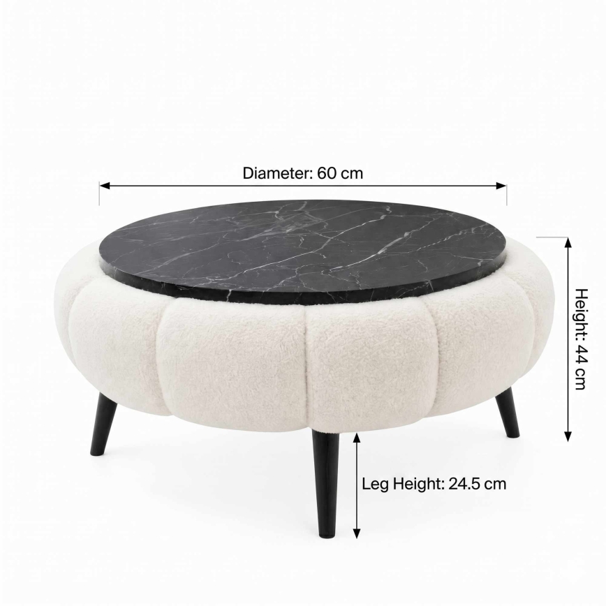 Salontafel FELPO Ø 60 cm zwart/wit/marmerdecor