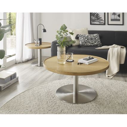 Salontafel FOCUS Ø 80 cm eiken/roestvrij staal