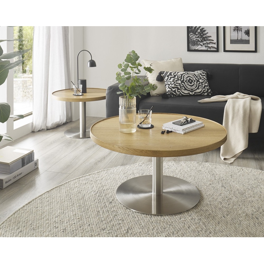 Salontafel FOCUS Ø 80 cm eiken/roestvrij staal
