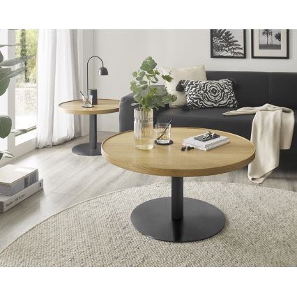 Salontafel FOCUS, Ø 80 cm, eiken/zwart