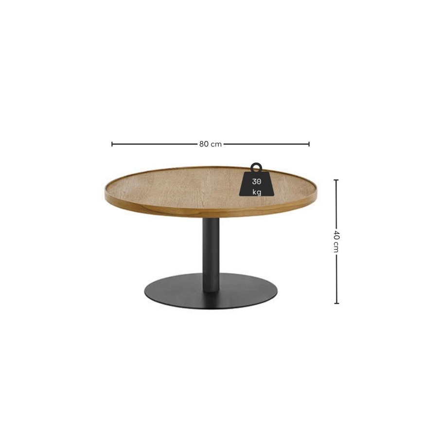 Salontafel FOCUS, Ø 80 cm, eiken/zwart