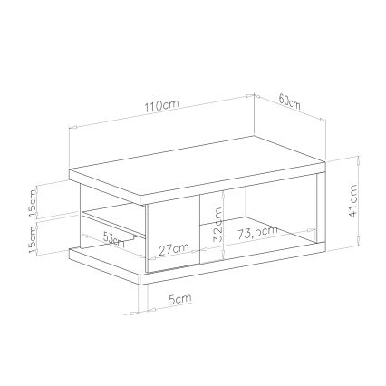 Salontafel LORA 110x60 cm met geïntegreerde plank en ruime opbergruimte, eiken artisan/zwart