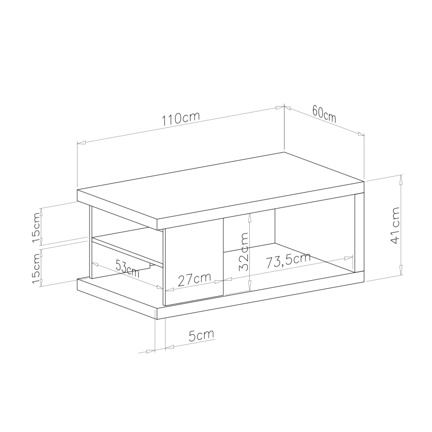 Salontafel LORA met plank en opbergruimte, artisan eiken/zwart