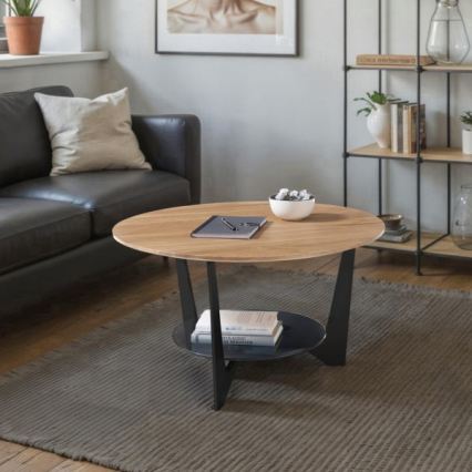 Salontafel MARMO Ø 70 cm eiken/zwart