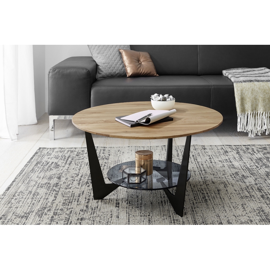 Salontafel MARMO Ø 70 cm eiken/zwart