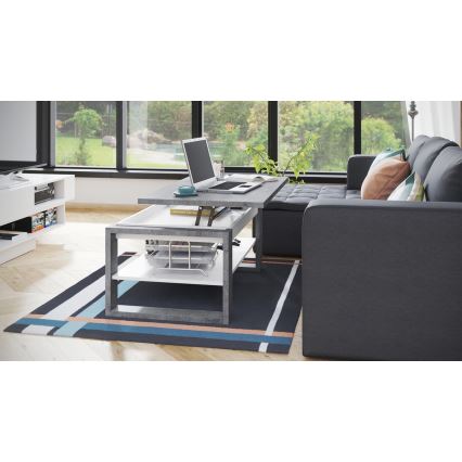 Salontafel met hefblad en opbergplank NEA betongrijs/wit