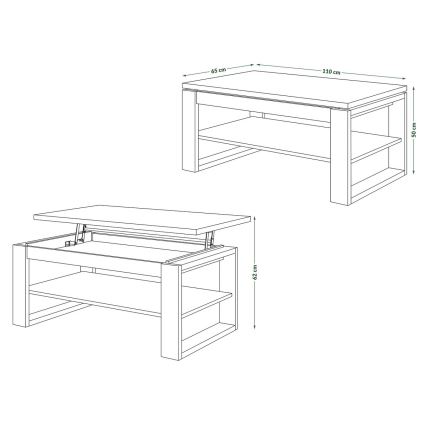 Salontafel met hefblad en opbergplank NEA betongrijs/wit