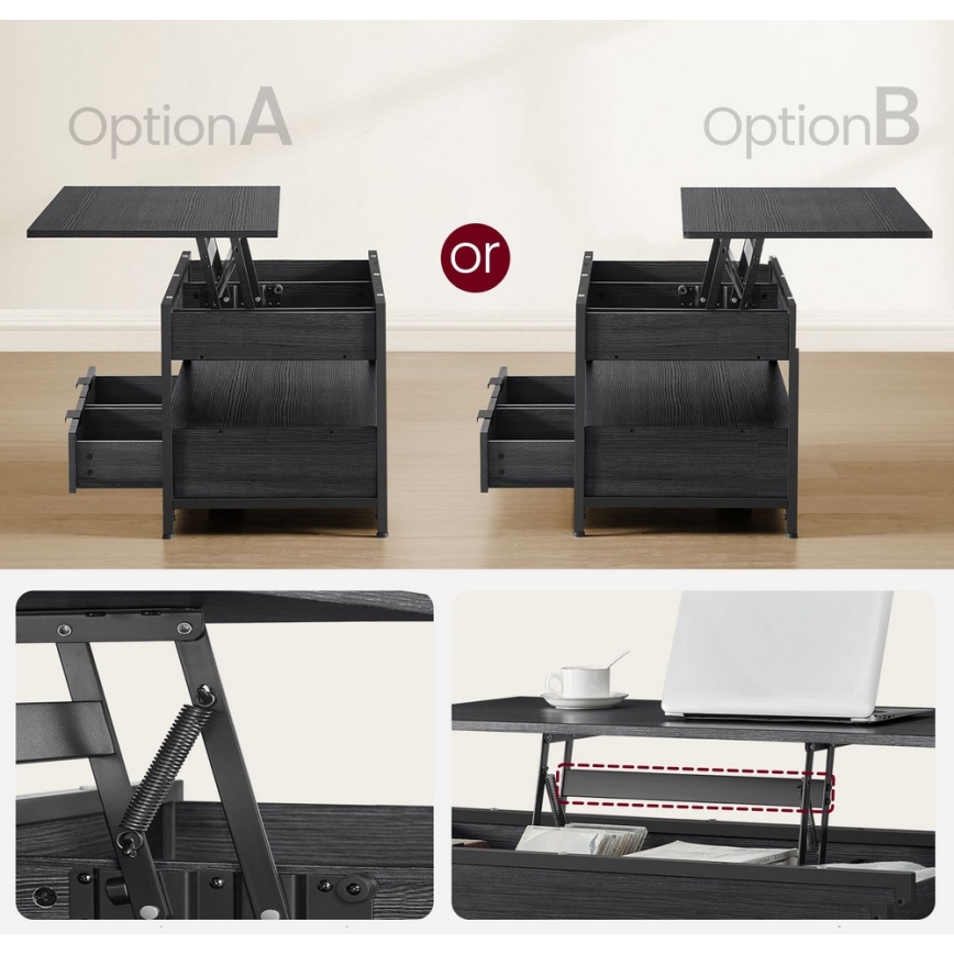 Salontafel met liftblad NYRO zwart