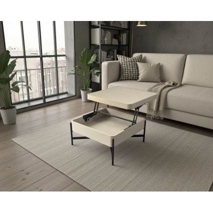 Salontafel met liftfunctie en opbergplank OASIS 75x75 cm crème/zwart