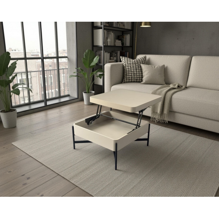 Salontafel met liftfunctie en opbergplank OASIS 75x75 cm crème/zwart