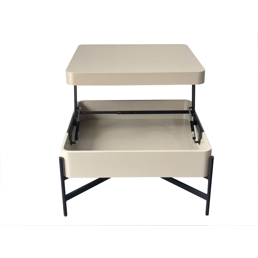 Salontafel met liftfunctie en opbergplank OASIS 75x75 cm crème/zwart