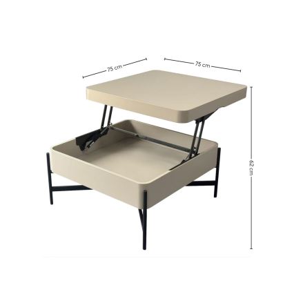 Salontafel met liftfunctie en opbergplank OASIS 75x75 cm crème/zwart