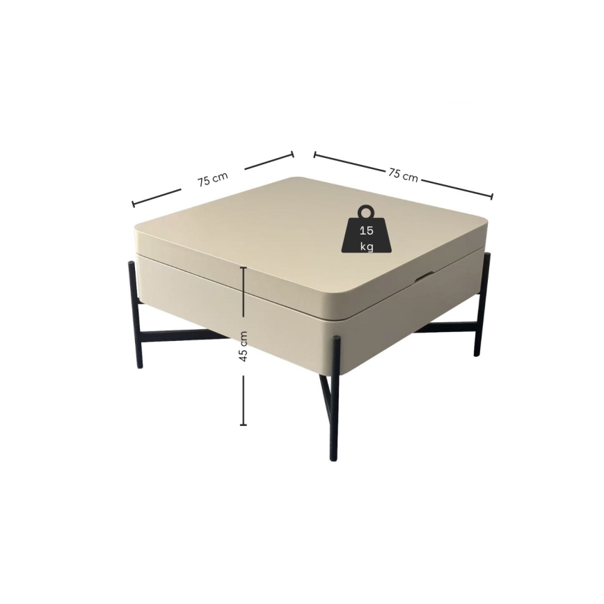 Salontafel met liftfunctie en opbergplank OASIS 75x75 cm crème/zwart