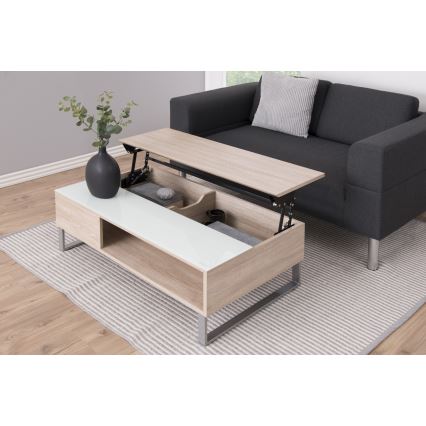 Salontafel met liftfunctie ENZO 110x60 cm wit/sonoma eik
