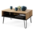 Salontafel met opklapbaar bovenblad en plank HALIJA eiken/zwart