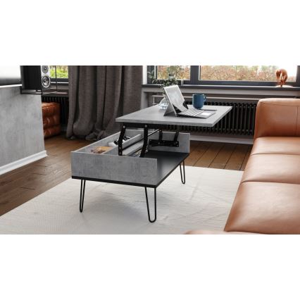 Salontafel met opklapbaar bovenblad en plank HALIJA grijs/zwart