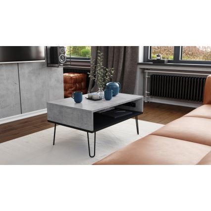 Salontafel met opklapbaar bovenblad en plank HALIJA grijs/zwart