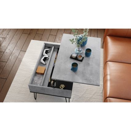 Salontafel met opklapbaar bovenblad en plank HALIJA grijs/zwart