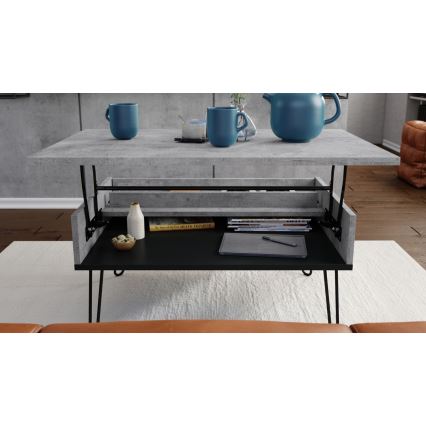 Salontafel met opklapbaar bovenblad en plank HALIJA grijs/zwart