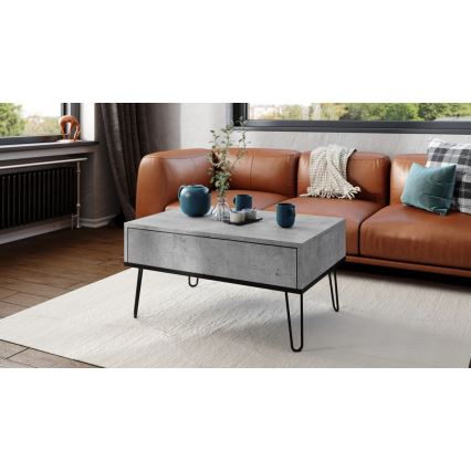 Salontafel met opklapbaar bovenblad en plank HALIJA grijs/zwart