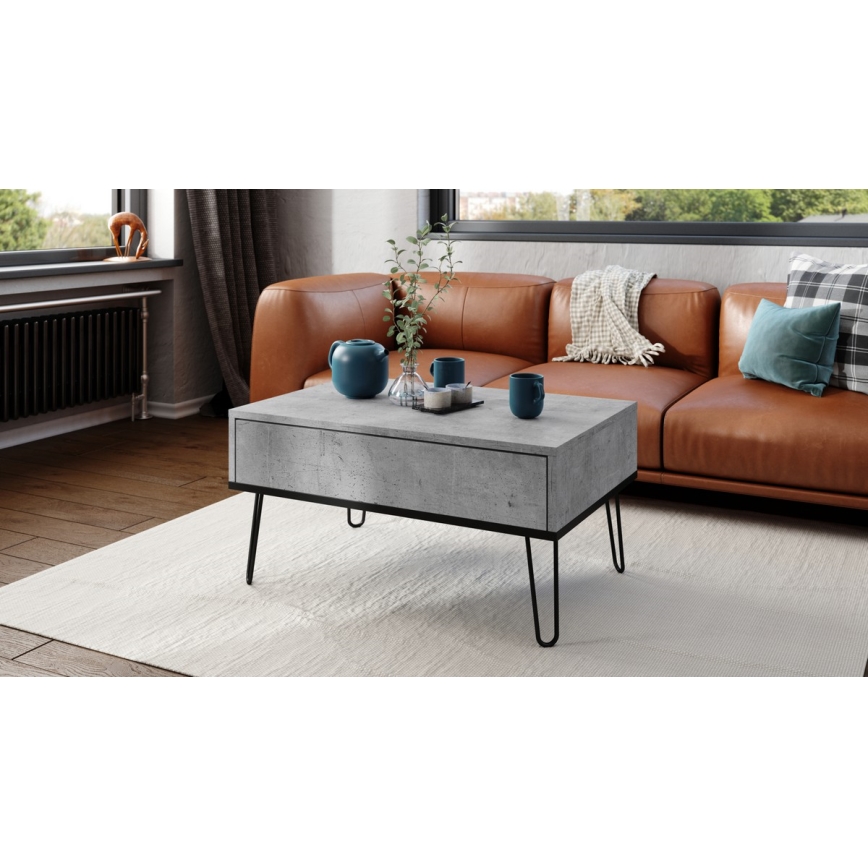 Salontafel met opklapbaar bovenblad en plank HALIJA grijs/zwart
