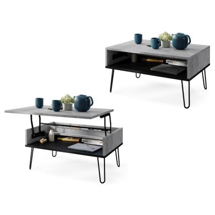 Salontafel met opklapbaar bovenblad en plank HALIJA grijs/zwart