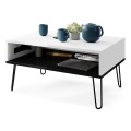 Salontafel met opklapbaar bovenblad en plank HALIJA wit/zwart