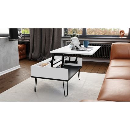 Salontafel met opklapbaar bovenblad en plank HALIJA wit/zwart