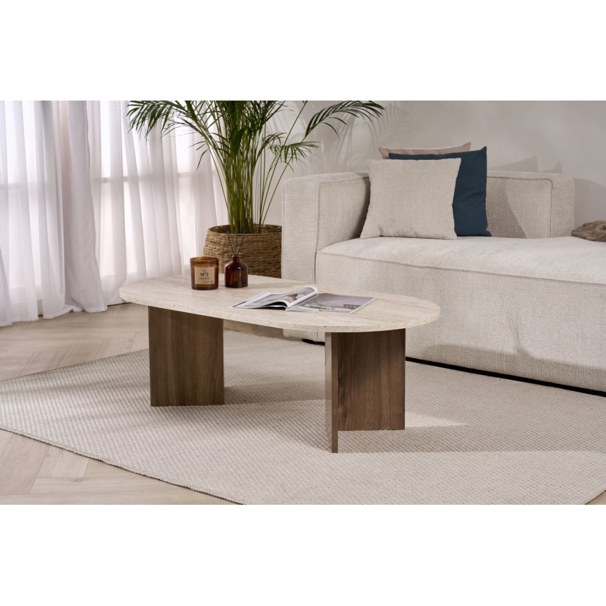 Salontafel NEL 119x60 cm travertijn/walnoot