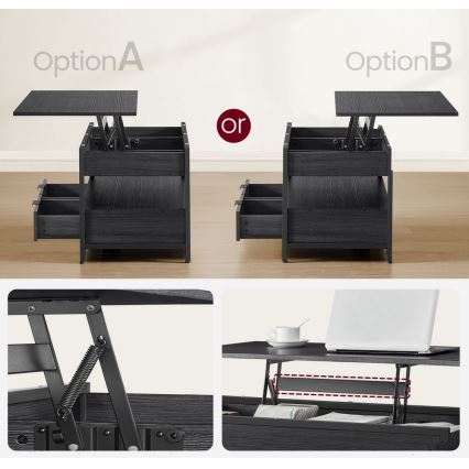 Salontafel NYRO met hefblad, zwart
