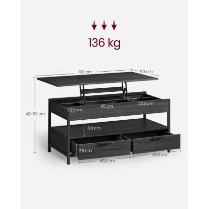 Salontafel NYRO met hefblad, zwart