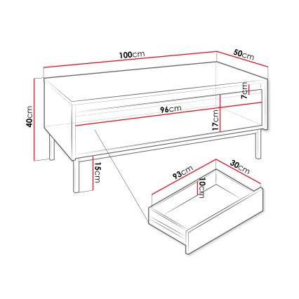 Salontafel OZMI 100x40 cm kasjmier
